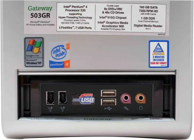 Alt view image 5 of 19 - Gateway Desktop PC 503GR 3.00GHz 1GB DDR 160GB HDD Intel GMA 900 Windows XP Home