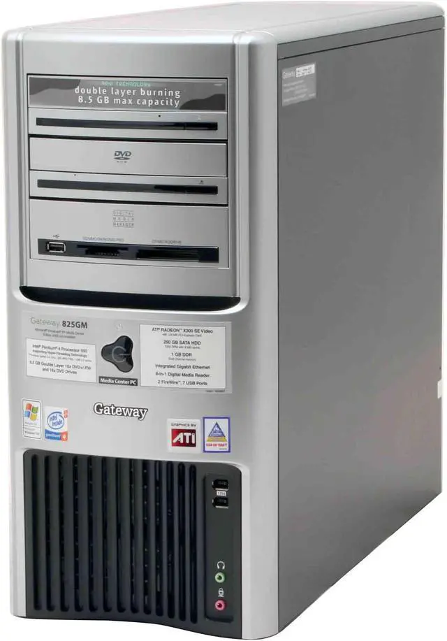 Alt view image 3 of 17 - Gateway Desktop PC 825GM 3.40GHz 1GB DDR 250GB HDD ATI Radeon X300 SE Windows XP Media Center
