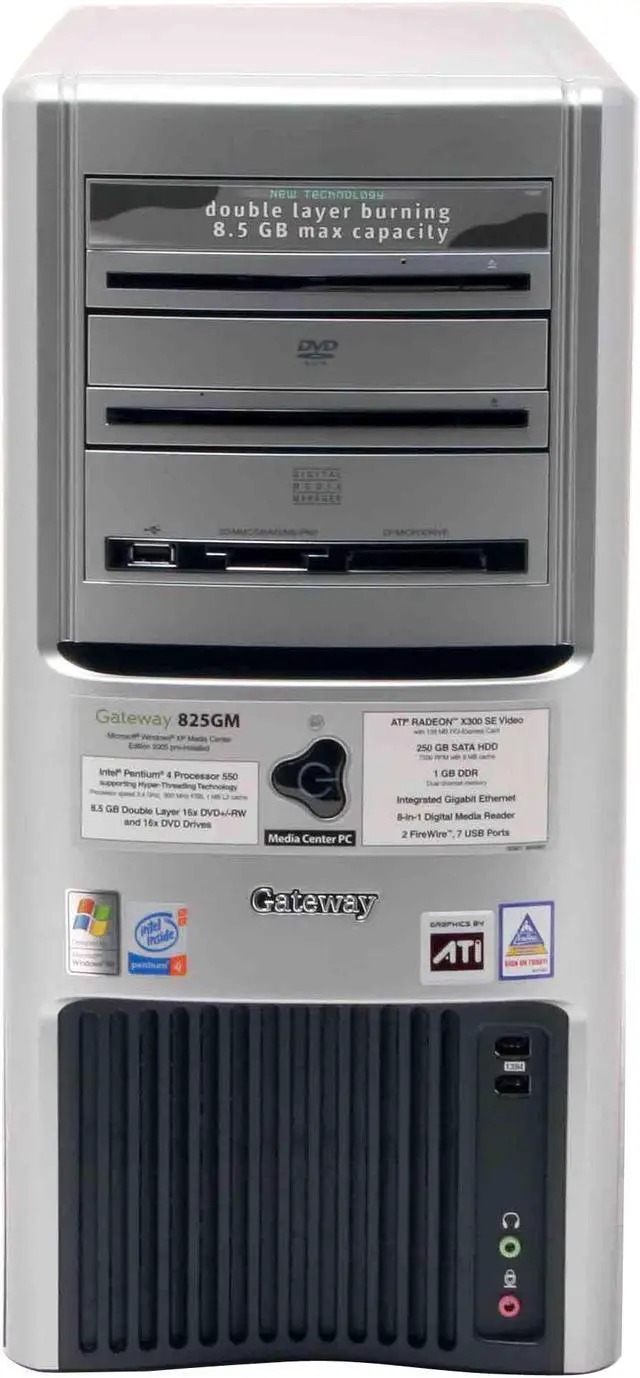 Alt view image 4 of 17 - Gateway Desktop PC 825GM 3.40GHz 1GB DDR 250GB HDD ATI Radeon X300 SE Windows XP Media Center