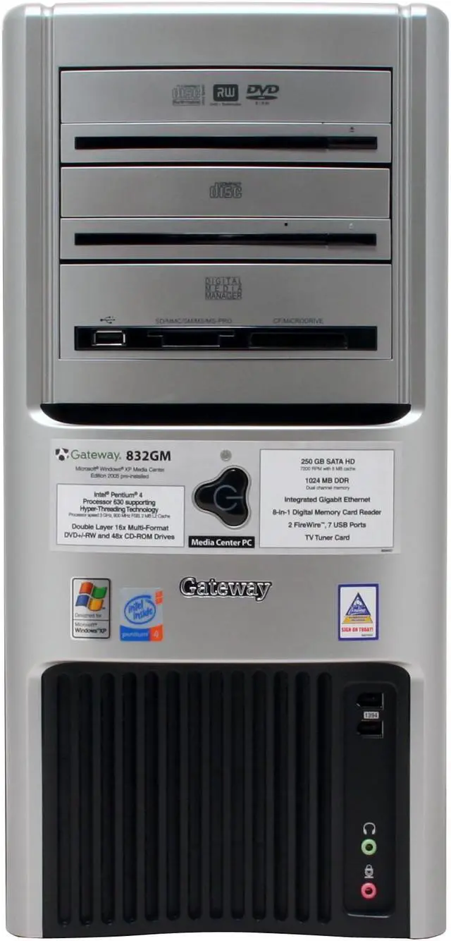 Alt view image 4 of 17 - Gateway Desktop PC 832GM Intel Pentium 4 630 1GB DDR 250GB HDD Intel GMA 900 Windows XP Media Center