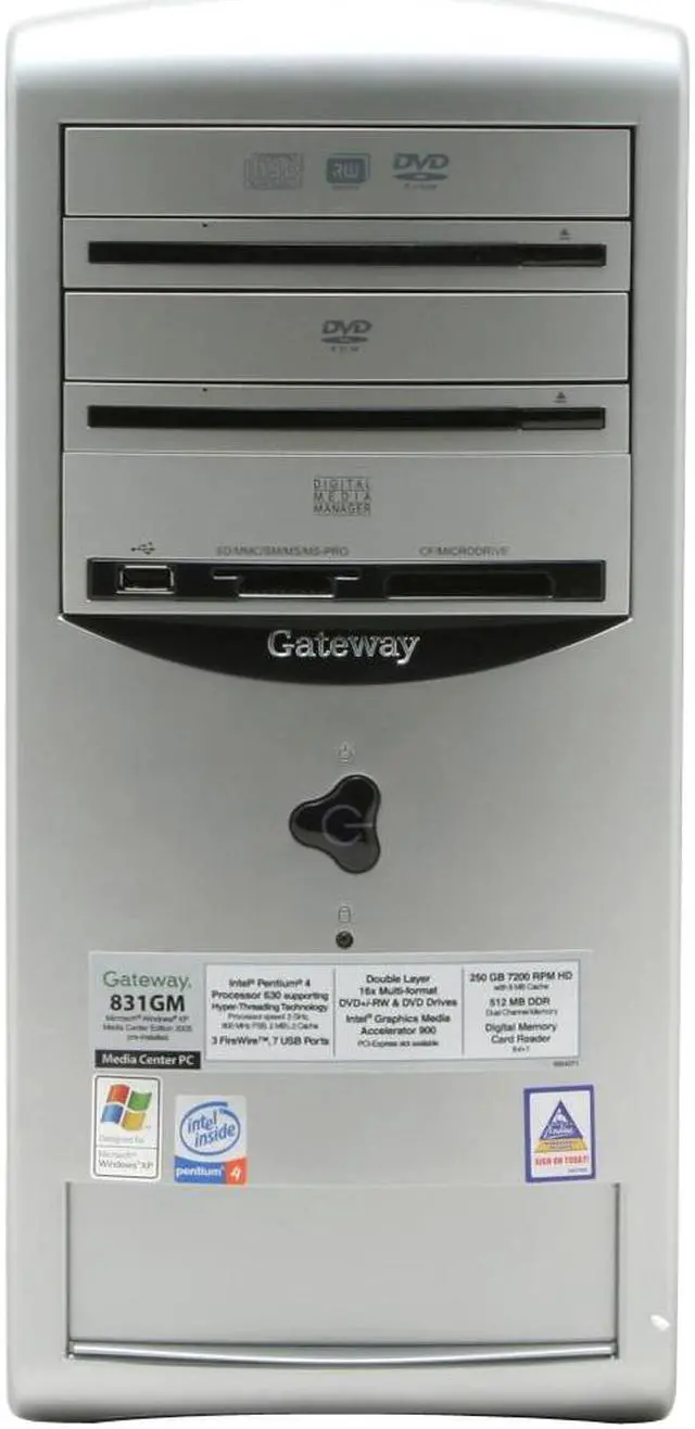 Alt view image 4 of 20 - Gateway Desktop PC 831GM Intel Pentium 4 630 512MB DDR 200GB HDD Intel GMA 900 Windows XP Media Center