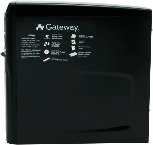 Alt view image 5 of 19 - Gateway Desktop PC GT5662 AMD Phenom X4 9500 3GB DDR2 500GB HDD ATI Radeon HD 2400XT Windows Vista Home Premium