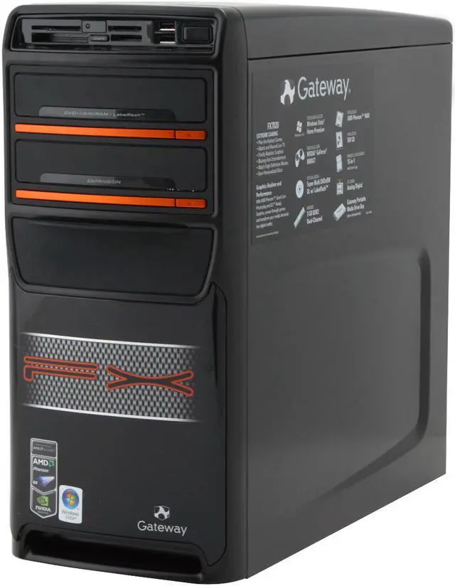 Alt view image 4 of 19 - Gateway Desktop PC FX7020 AMD Phenom X4 9600 3GB DDR2 500GB HDD NVIDIA GeForce 8800 GT Windows Vista Home Premium