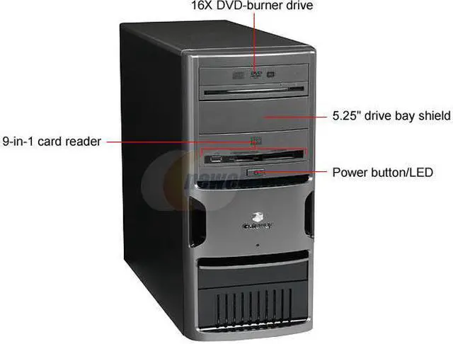 Alt view image 2 of 12 - Gateway Desktop PC GM5259e - RA AMD Phenom II X4 820 1GB DDR2 200GB HDD Intel GMA 950 Windows XP Media Center