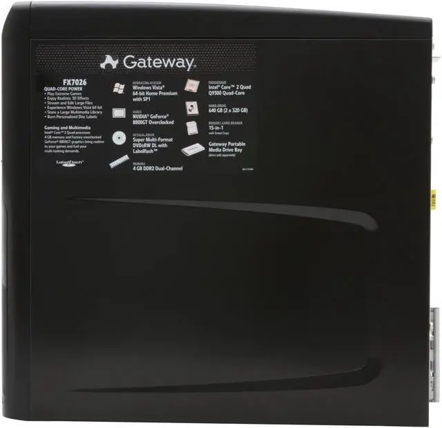 Alt view image 11 of 13 - Gateway Desktop PC FX7026 Intel Core 2 Quad Q9300 4GB DDR2 640GB HDD NVIDIA GeForce 8800 GT Windows Vista Home Premium 64-bit