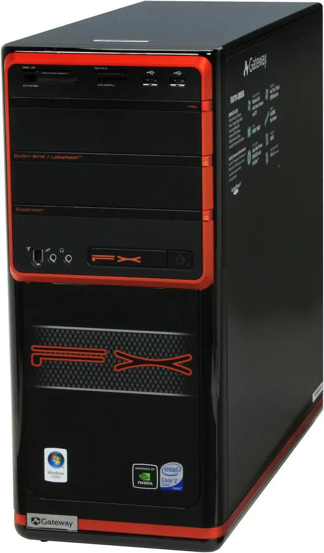 Alt view image 4 of 13 - Gateway Desktop PC FX Series FX4710-UB003A Intel Core 2 Quad Q9300 6GB DDR2 640GB HDD NVIDIA GeForce 9800 GT Windows Vista Home Premium 64-bit