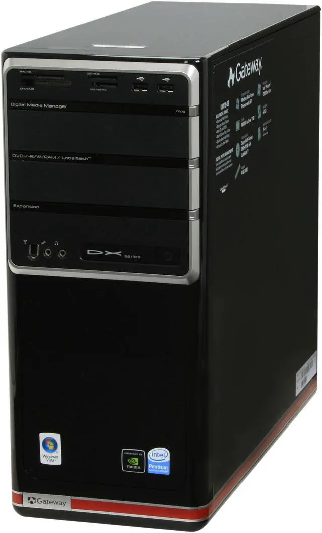 Alt view image 4 of 18 - Gateway Desktop PC DX Series DX4720-03 Intel Pentium E5200 4GB DDR2 640GB HDD NVIDIA GeForce 7100 Windows Vista Home Premium 64-bit