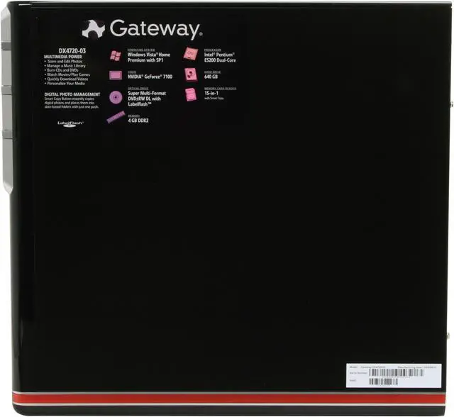 Alt view image 12 of 18 - Gateway Desktop PC DX Series DX4720-03 Intel Pentium E5200 4GB DDR2 640GB HDD NVIDIA GeForce 7100 Windows Vista Home Premium 64-bit