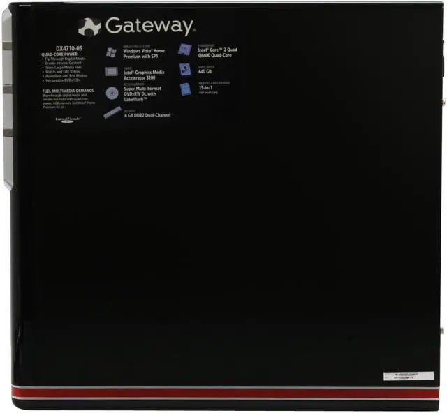 Alt view image 7 of 20 - Gateway Desktop PC DX Series DX4710-05 Intel Core 2 Quad Q6600 6GB DDR2 640GB HDD Intel GMA 3100 Windows Vista Home Premium 64-bit