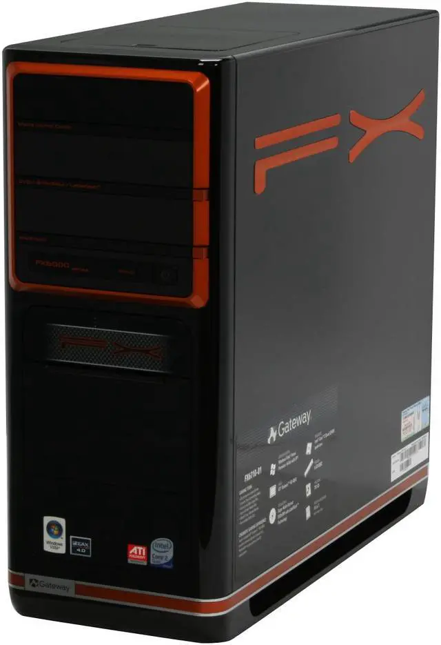Alt view image 4 of 19 - Gateway Desktop PC FX Series FX6710-01 Intel Core 2 Quad Q9400 6GB DDR2 750GB HDD ATI Radeon HD 4850 Windows Vista Home Premium 64-bit