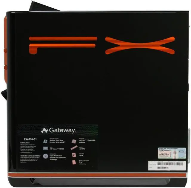 Alt view image 14 of 19 - Gateway Desktop PC FX Series FX6710-01 Intel Core 2 Quad Q9400 6GB DDR2 750GB HDD ATI Radeon HD 4850 Windows Vista Home Premium 64-bit