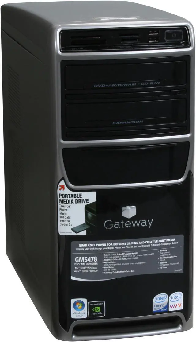 Alt view image 2 of 19 - Gateway Desktop PC GM5478 - RA Intel Core 2 Quad Q6600 2GB DDR2 500GB HDD NVIDIA GeForce 8500 GT Windows Vista Home Premium