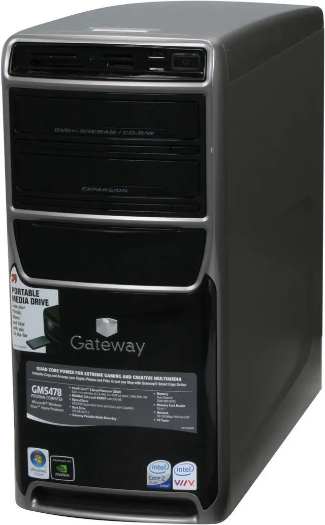 Alt view image 4 of 19 - Gateway Desktop PC GM5478 - RA Intel Core 2 Quad Q6600 2GB DDR2 500GB HDD NVIDIA GeForce 8500 GT Windows Vista Home Premium