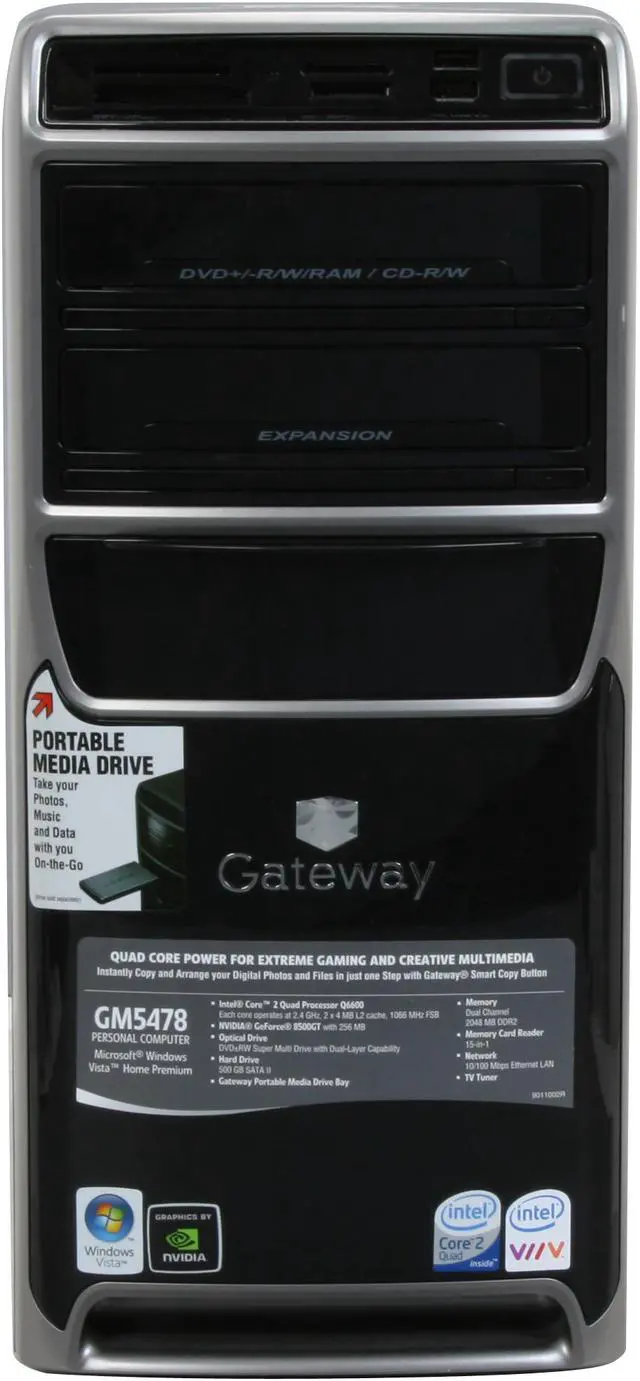 Alt view image 3 of 19 - Gateway Desktop PC GM5478 - RA Intel Core 2 Quad Q6600 2GB DDR2 500GB HDD NVIDIA GeForce 8500 GT Windows Vista Home Premium