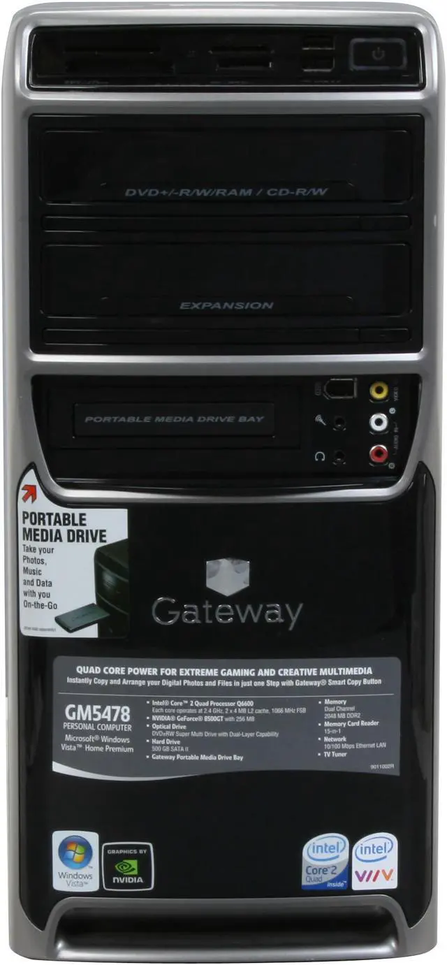 Alt view image 5 of 19 - Gateway Desktop PC GM5478 - RA Intel Core 2 Quad Q6600 2GB DDR2 500GB HDD NVIDIA GeForce 8500 GT Windows Vista Home Premium