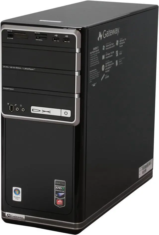 Alt view image 4 of 20 - Gateway Desktop PC DX Series DX4200-11 AMD Phenom X4 9550 6GB DDR2 750GB HDD ATI Radeon HD 3200 Windows Vista Home Premium 64-bit