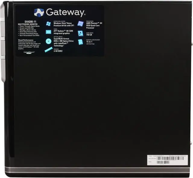 Alt view image 14 of 20 - Gateway Desktop PC DX Series DX4200-11 AMD Phenom X4 9550 6GB DDR2 750GB HDD ATI Radeon HD 3200 Windows Vista Home Premium 64-bit