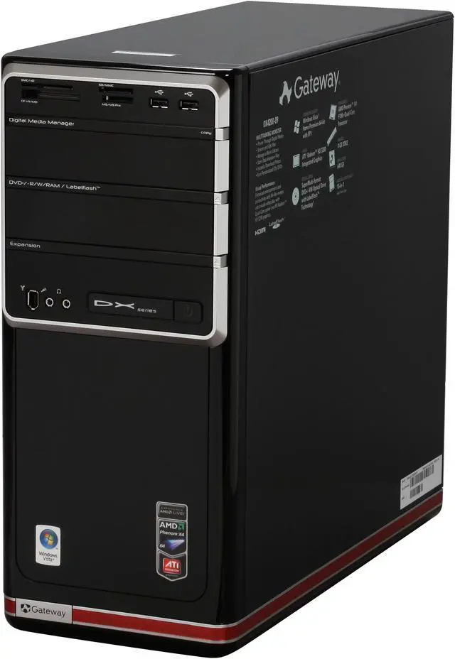 Alt view image 4 of 20 - Gateway Desktop PC DX Series DX4200-09 AMD Phenom X4 9100e 4GB DDR2 640GB HDD ATI Radeon HD 3200 Windows Vista Home Premium 64-bit