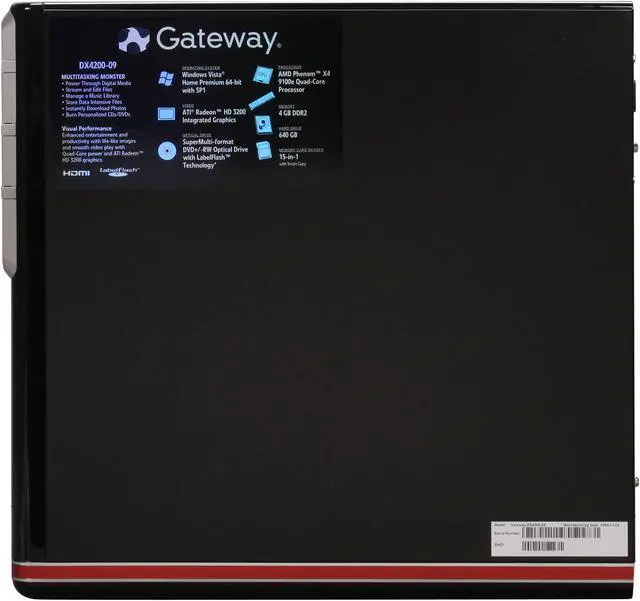 Alt view image 14 of 20 - Gateway Desktop PC DX Series DX4200-09 AMD Phenom X4 9100e 4GB DDR2 640GB HDD ATI Radeon HD 3200 Windows Vista Home Premium 64-bit