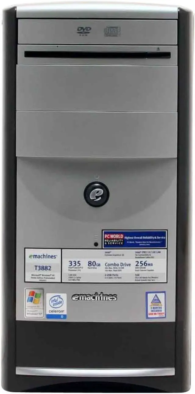 Alt view image 4 of 14 - eMachines Desktop PC T3882 2.80GHz 256MB DDR 80GB HDD Intel Extreme Graphics 2 Windows XP Home