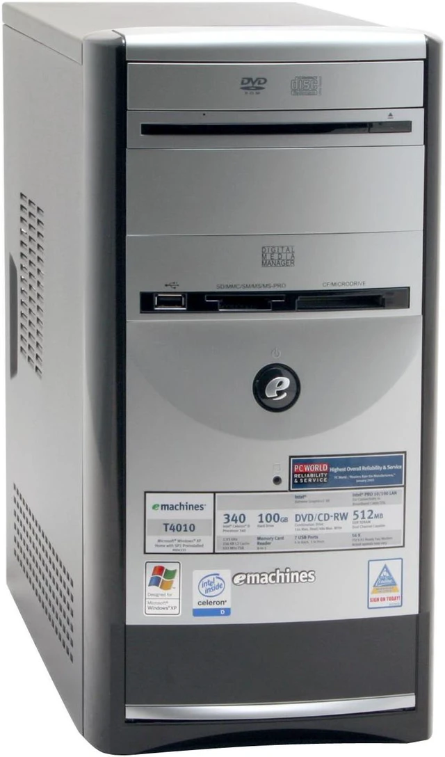 Windows Xp Emachines eMachines Desktop PC T4010 Intel Celeron D 340 512MB DDR 100GB HDD ...