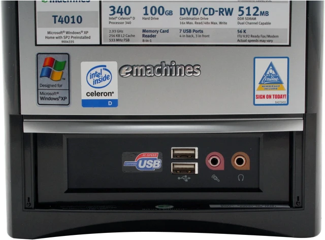 Windows Xp Emachines eMachines Desktop PC T4010 Intel Celeron D 340 512MB DDR 100GB HDD ...