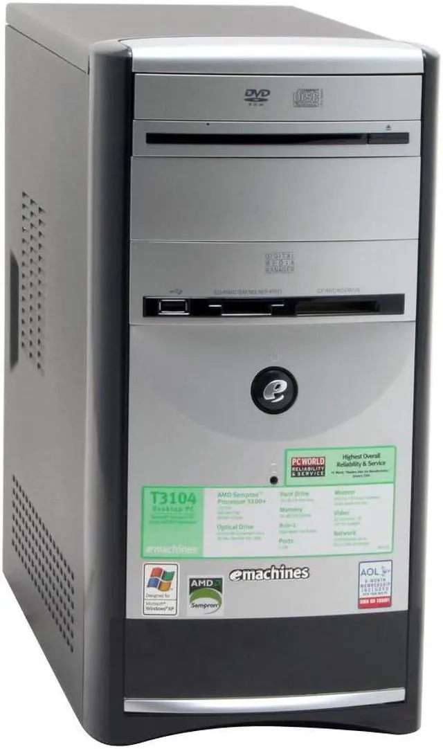 Alt view image 2 of 20 - eMachines Desktop PC T3104 3100+ 256MB DDR 100GB HDD Windows XP Home