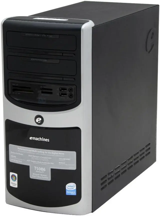 Alt view image 4 of 19 - eMachines Desktop PC T5086 - RA Intel Pentium 4 631 1GB DDR2 250GB HDD Intel GMA 950 Windows Vista Home Premium