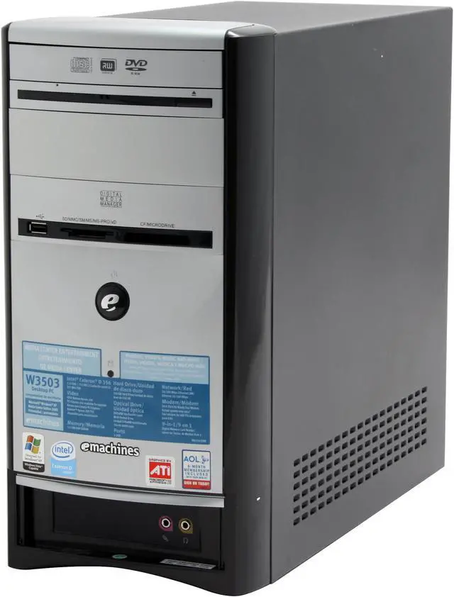 Alt view image 3 of 19 - eMachines Desktop PC W3503 - RA Intel Celeron D 356 512MB DDR 160GB HDD ATI Radeon Xpress 200 Integrated Windows XP Media Center Edition 2005
