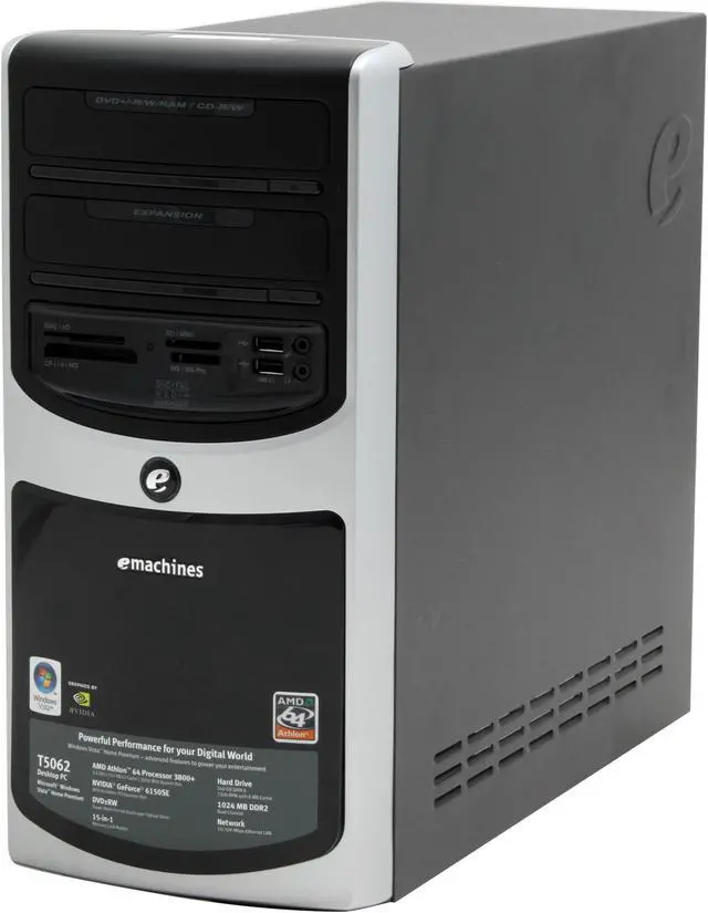 Alt view image 5 of 19 - eMachines Desktop PC T5062 - RA 3800+ (2.00 GHz) 1GB DDR2 160GB HDD NVIDIA GeForce 6150 SE Windows Vista Home Premium