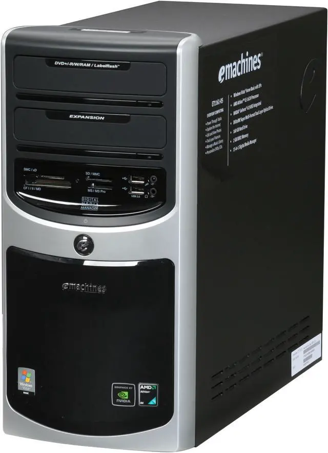 Alt view image 4 of 18 - eMachines Desktop PC ET1161-05 AMD Athlon 64 LE-1620 2GB DDR2 160GB HDD NVIDIA GeForce 6150 SE Windows Vista Home Basic