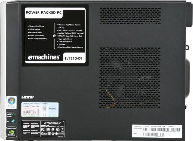 Alt view image 13 of 19 - eMachines Desktop PC EL1210-09 AMD Athlon 64 LE-1620 2GB DDR2 160GB HDD NVIDIA GeForce 8200 Windows Vista Home Premium