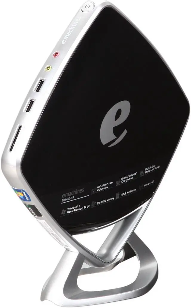 Alt view image 3 of 6 - eMachines Desktop PC mini-e ER1402-55 AMD Athlon II Neo K125 2GB DDR3 160GB HDD NVIDIA GeForce 9200 Windows 7 Home Premium 64-bit