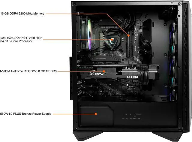 Alt view image 8 of 10 - MSI Gaming Desktop Aegis RS 10TH-406US Intel Core i7-10700F 16GB DDR4 500GB PCIe SSD GeForce RTX 3050 Windows 11 Home 64-bit