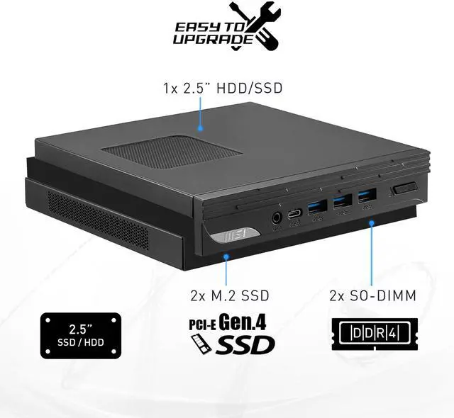Alt view image 11 of 17 - MSI Desktop Computer PRO DP10 13M-059US Intel Core i5-1340P 8GB DDR4 1TB PCIe SSD Intel Iris Xe Graphics Windows 11 Pro 64-bit