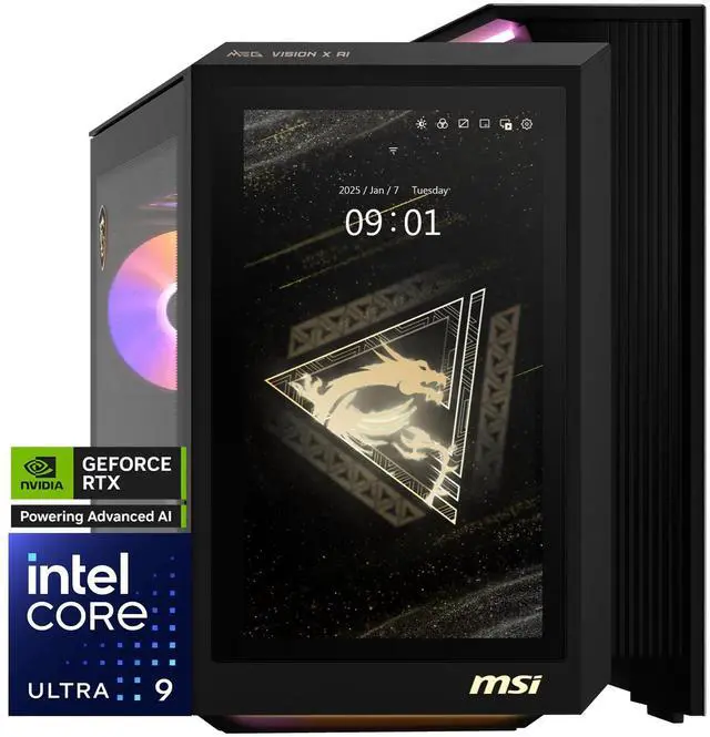 Main image of MSI Gaming Desktop PC MEG Vision X AI 2NVZ9-045US Intel Core Ultra 9 285K 64GB DDR5 2TB NVMe SSD GeForce RTX 5090 Windows 11 Pro