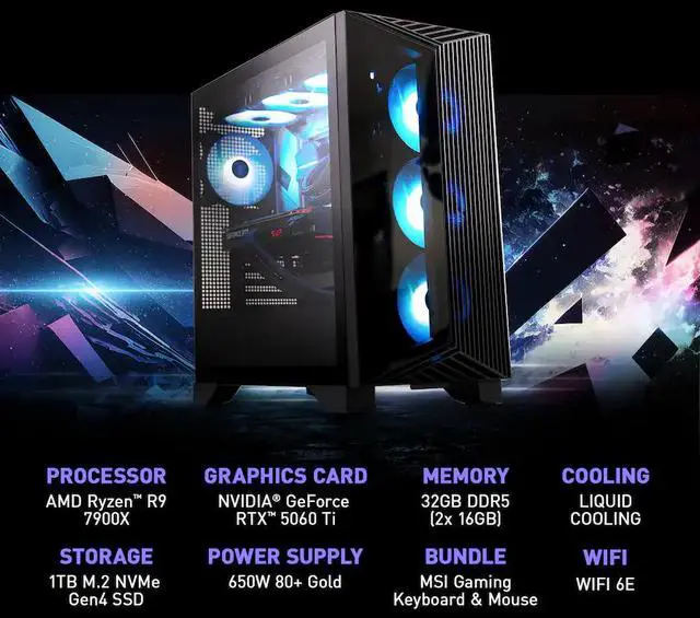 Alt view image 6 of 13 - MSI Gaming Desktop PC AEGIS ZS2 A7NVM-1487US AMD Ryzen 9 7900X 32GB DDR5 1TB SSD GeForce RTX 5060 Ti Windows 11 Home