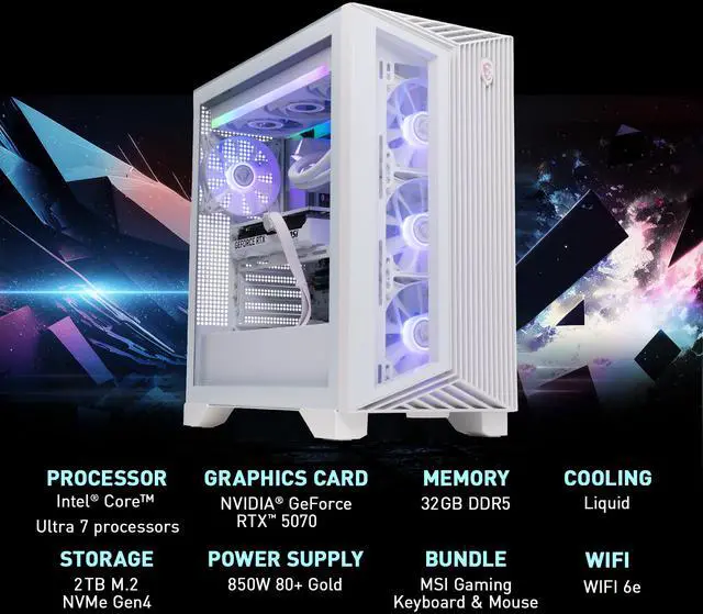 Alt view image 2 of 9 - MSI Gaming Desktop PC Aegis RS2 AI A2NVP7-2209US Intel Core Ultra 7 270K Plus 32GB DDR5 2TB NVMe SSD GeForce RTX 5070 Windows 11 Home