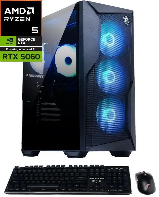 Main image of MSI Codex Z2 B8NVL-694US Gaming Desktop PC, AMD Ryzen 5 8400F 6-Core, GeForce RTX 5060 8GB GDDR7, 16GB DDR5, 1TB NVMe Gen4 SSD, Wi-Fi 6E, Windows 11 Home