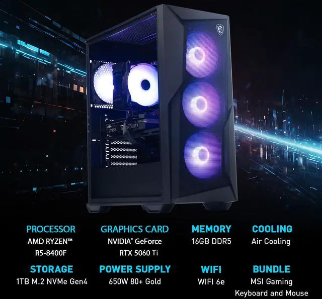 Alt view image 18 of 19 - MSI Codex Z2 Gaming Desktop featuring AMD Ryzen 5 8400F processor, GeForce RTX 5060 Ti 8GB graphics, 16GB DDR5 memory, 1TB NVMe SSD and Windows 11 Home Plus.