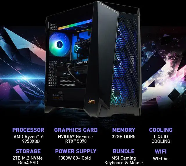 Alt view image 16 of 18 - MSI Infinite ZS Gaming Desktop Ryzen 9 9950X3D RTX 5090 32GB GDDR7 32GB DDR5 2TB NVMe SSD Wi-Fi 6E Windows 11 Home Advanced