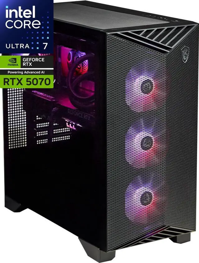 Main image of MSI Aegis RS2 AI Gaming Desktop Core Ultra 7 270K RTX 5070 12GB GDDR7 16GB DDR5 1TB NVMe SSD Wi-Fi 6E Windows 11 Home Advanced