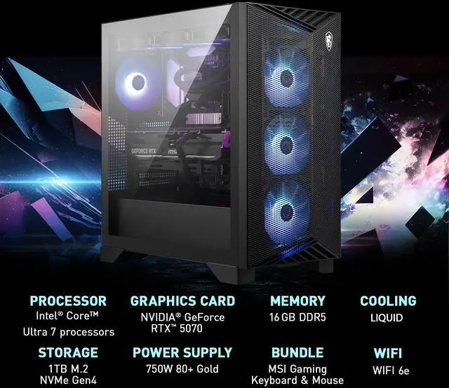 Alt view image 16 of 17 - MSI Aegis RS2 AI Gaming Desktop Core Ultra 7 270K RTX 5070 12GB GDDR7 16GB DDR5 1TB NVMe SSD Wi-Fi 6E Windows 11 Home Advanced