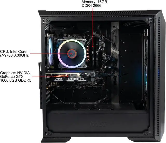 Alt view image 4 of 5 - MSI Aegis R (Aegis R-001US) - Gaming Desktop PC - Intel Core i7-9700 (8-Core 3.0 GHz), NVIDIA GeForce GTX 1660 (6 GB), 16 GB DDR4, 1 TB SSD, Intel B360, Windows 10 Home 64-bit