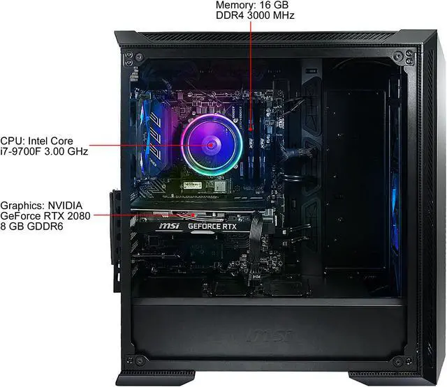 Alt view image 4 of 8 - MSI Aegis RS 9SE-025US - Intel Core i7-9700F - 16 GB DDR4 - 1 TB SSD - GeForce RTX 2080 - Windows 10 Home - Gaming Desktop