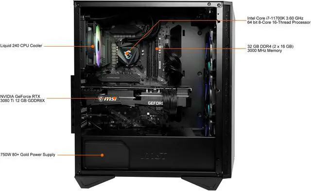 Alt view image 7 of 10 - MSI Gaming Desktop Aegis RS 11TF-223US Intel Core i7 11th Gen 11700K (3.60 GHz) 32 GB DDR4 2 TB HDD 2 TB PCIe Gen3 SSD NVIDIA GeForce RTX 3080 Ti Windows 10 Home 64-bit