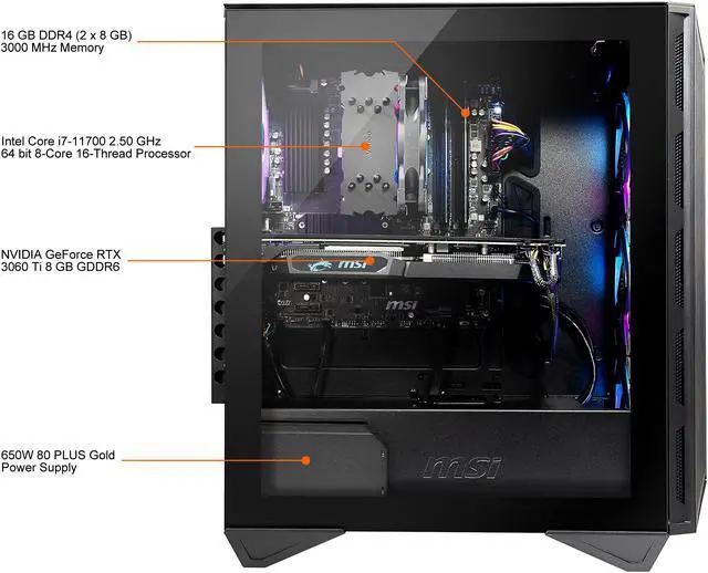 Alt view image 7 of 10 - MSI Gaming Desktop Aegis R 11TG-244US Intel Core i7-11700 16GB DDR4 1 TB M.2 NVMe SSD GeForce RTX 3060 Ti Windows 10 Home 64-bit