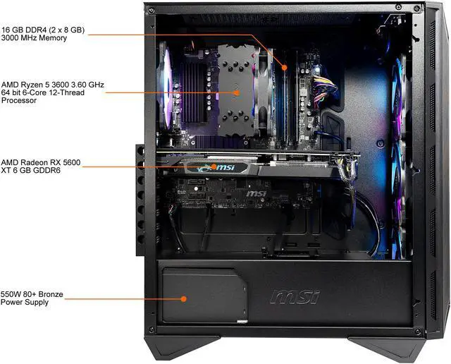 Alt view image 9 of 13 - MSI Gaming Desktop Aegis ZS 3CQ-265US AMD Ryzen 5 3600 16GB DDR4 512GB SSD AMD Radeon RX 5600 XT Windows 10 Home 64-bit