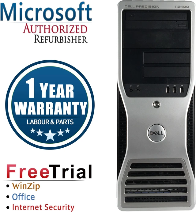 Main image of DELL Desktop Computer Precision T3400 Intel Core 2 Quad Q6600 4GB DDR2 250GB HDD NVIDIA NVS 285 Windows 10 Pro Multi-Language, English / Spanish