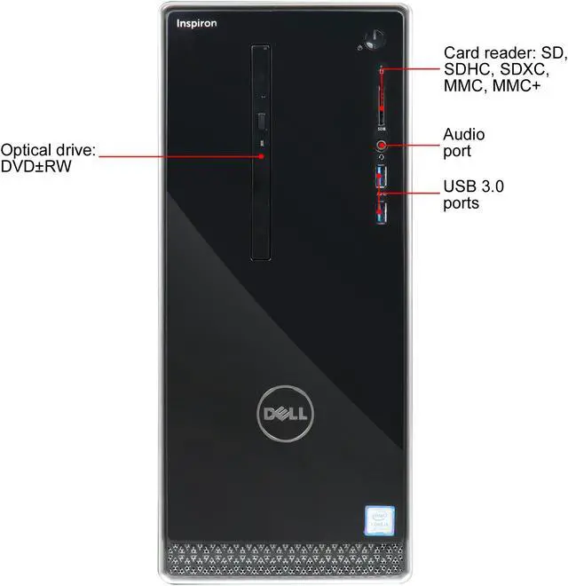 Alt view image 3 of 9 - DELL Desktop Computer Inspiron 3668 i3668-5168BLK Intel Core i5-7400 8GB DDR4 1TB HDD Intel HD Graphics 630 Windows 10 Home 64-Bit
